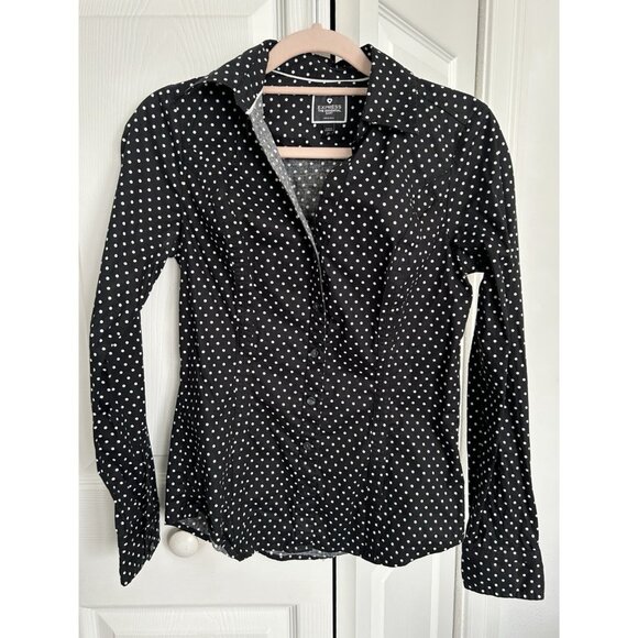 Express The Essential Shirt Button Up Long Sleeve Black/White Polka Dots Size XS - Picture 3 of 8
